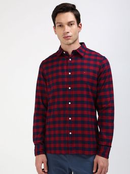 Tommy Hilfiger - Men Checks Cotton Red Shirt