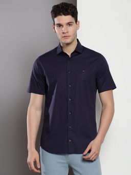 Tommy Hilfiger - Men Solid Cotton Navy Blue Shirt