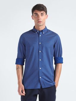 Tommy Hilfiger - Men Printed Cotton Navy Blue Shirt