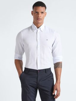 Tommy Hilfiger - Men Stripes Cotton Off White Shirt
