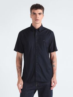 Tommy Hilfiger - Men Solid Cotton Navy Blue Shirt