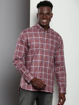 Tommy Hilfiger - Men Checks Cotton Mauve Shirt