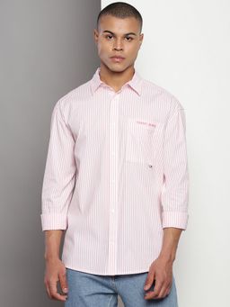 Tommy Hilfiger - Men Stripes Cotton Pink Shirt