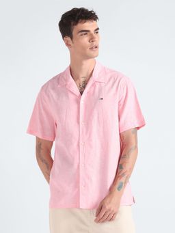 Tommy Hilfiger - Men Solid Cotton Pink Shirt