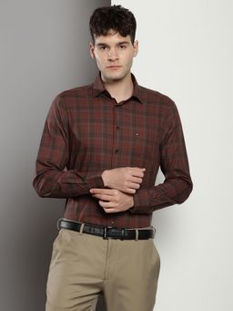 Tommy Hilfiger - Men Checks Cotton Brown Shirt