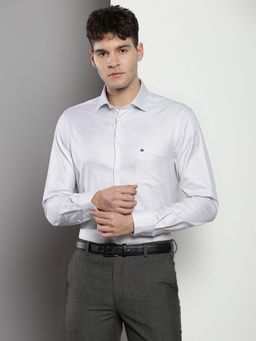 Tommy Hilfiger - Men Self Design Cotton Grey Shirt
