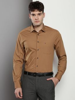 Tommy Hilfiger - Men Solid Cotton Brown Shirt