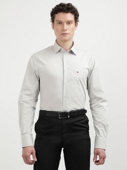 Tommy Hilfiger - Men Solid Cotton Grey Shirt