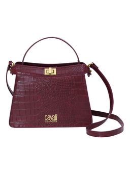 Cavalli Class - Women Textured Synthetic Satchel Bag With Detachable Strap - Burgundy
