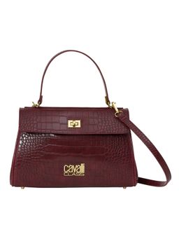Cavalli Class - Women Solid Synthetic Satchel Bag With Detachable Strap - Burgundy