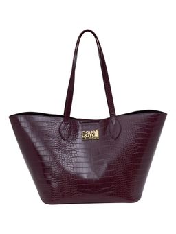 Cavalli Class - Women Textured Synthetic Tote Bag With Detachable Strap & Pouch - Burgundy