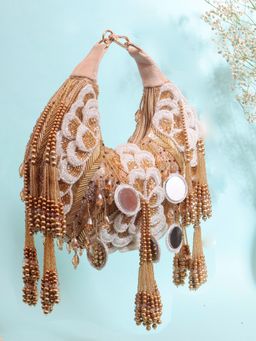 SWISNI - Gold Moon Shape Embellished Designer Clutch Bag (M)