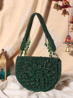 SWISNI - Green Leaf Flower Flap Clutch Bag (M)