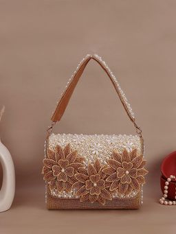 SWISNI - Golden Flower Flap Stylish Clutch Bag (M)