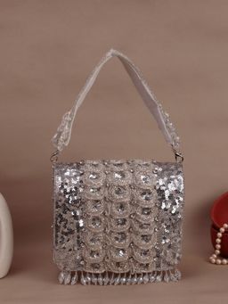 SWISNI - Silver Mini Embellished Flap Clutch Bag (M)