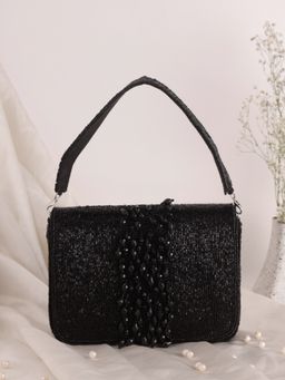 SWISNI - Black Crystal Flap Clutch Bag (M)