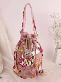 SWISNI - Pink Multi Mirror Potli Bag (M)