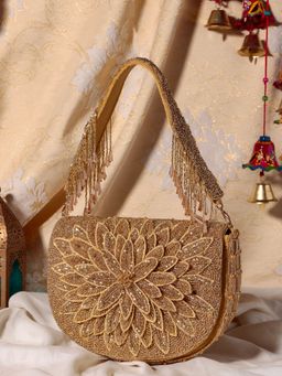 SWISNI - Golden Flower Embellished Flap Clutch Bag (M)
