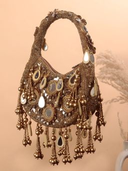 SWISNI - Golden Moon Shape Embellished Handbag (M)