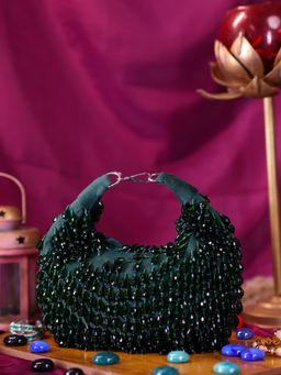 SWISNI - Green Crystal Moon Clutch Bag With Detachable Strap (M)