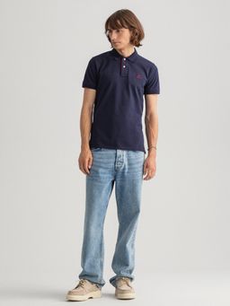 GANT - Men Navy Blue Solid Regular Polo T-shirt