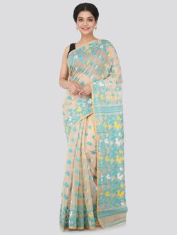 PinkLoom - Women's Soft Cotton Jamdani Saree Without Blouse Piece,Beige