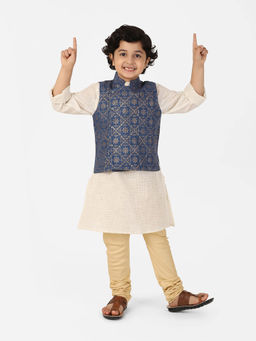 Fabindia - Boys Blue Printed Nehru Jackets