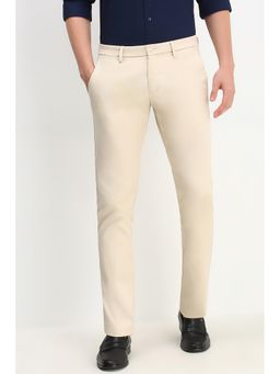 Allen Solly - Men Cream Slim Fit Solid Casual Trousers
