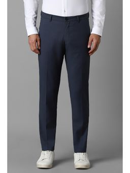 Louis Philippe - Men Navy Slim Fit Dots Flat Front Formal Trousers