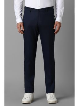 Louis Philippe - Men Navy Slim Fit Textured Flat Front Formal Trousers