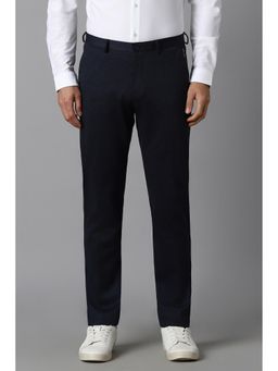 Louis Philippe - Men Navy Slim Fit Textured Flat Front Formal Trousers