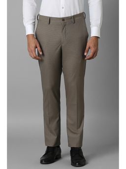 Louis Philippe - Men Grey Slim Fit Textured Flat Front Formal Trousers