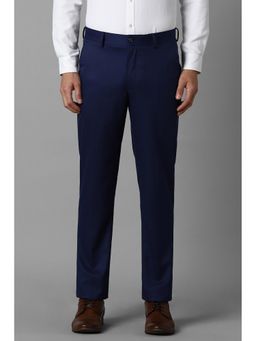 Louis Philippe - Men Navy Slim Fit Solid Flat Front Formal Trousers