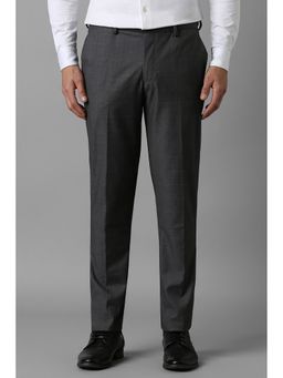 Louis Philippe - Men Grey Slim Fit Check Flat Front Formal Trousers