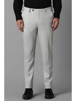 Louis Philippe - Men Grey Slim Fit Textured Flat Front Formal Trousers