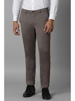 Louis Philippe - Men Brown Slim Fit Textured Flat Front Formal Trousers
