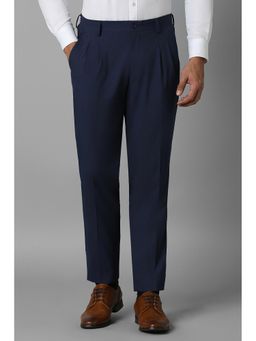 Louis Philippe - Men Navy Regular Fit Solid Pleated Formal Trousers