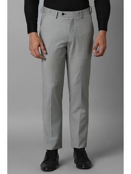 Louis Philippe - Men Grey Slim Fit Solid Flat Front Formal Trousers