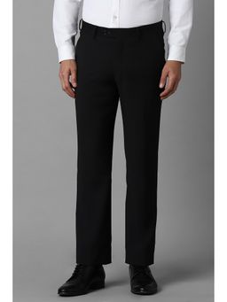 Louis Philippe - Men Black Slim Fit Solid Flat Front Formal Trousers