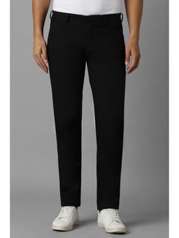 Louis Philippe - Men Black Slim Fit Solid Flat Front Casual Trousers