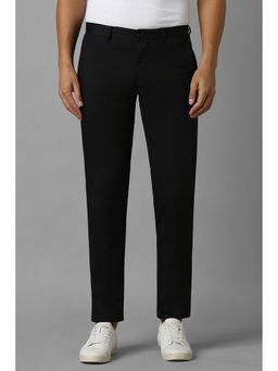 Louis Philippe - Men Black Slim Fit Solid Flat Front Casual Trousers