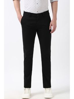 Peter England - Men Black Solid Low Skinny Fit Trousers