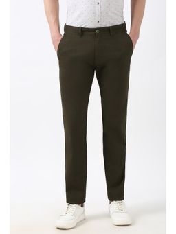 Peter England - Men Olive Textured Super Slim Fit Trousers