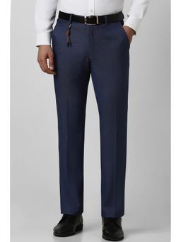 Van Heusen - Men Navy Textured Slim Fit Trousers