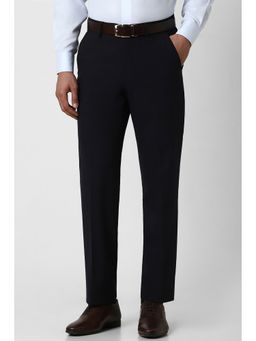 Van Heusen - Men Black Solid Regular Fit Trousers
