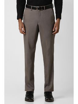 Van Heusen - Men Grey Textured Regular Fit Trousers