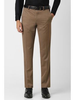Van Heusen - Men Brown Textured Slim Fit Trousers