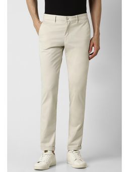 Van Heusen - Men Cream Solid Slim Fit Chinos