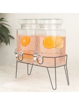 HomeTown - Fiesta Glass Dispenser Set Of 2 With Stand In Transparent Colour