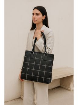 Celtic - Black Leather With White Stitching Hand Bag